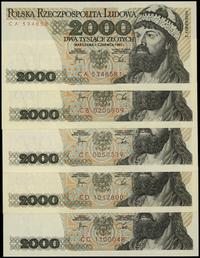 Polska, zestaw: 5 x 2.000 złotych, 1.06.1982