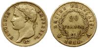 20 franków 1811 A, Paryż, złoto 6.37 g, Gadoury 