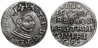 trojak 1585, Ryga, małe popiersie króla, korona 