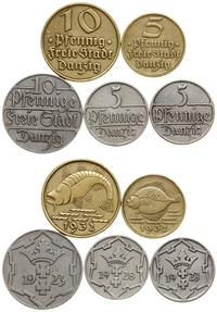 zestaw 5 monet o nominałach:, 5 fenigów 1923, 5 