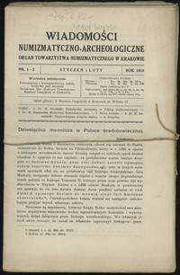 czasopisma, Wiadomości Numizmatyczno-Archeologiczne, Kraków 1919, zeszyty 1-9