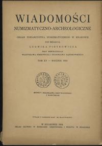 czasopisma, Wiadomości Numizmatyczno-Archeologiczne, tom XV, Kraków 1933