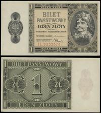 1 złoty 1.10.1938, seria IŁ, numeracja 9332874, 