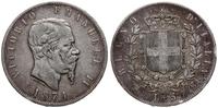 5 lirów 1874 M, Mediolan, srebro próby '900', 25