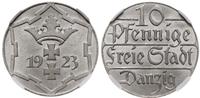 10 fenigów 1923, Berlin, herb Gdańska, piękne, m