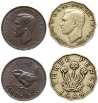 Wielka Brytania, zestaw: farthing 1940 i 3 pensy 1944