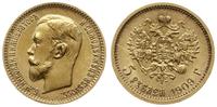 5 rubli 1909 ЭБ, Petersburg, złoto 4.30 g, rzadk