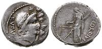 denar 46 pne, Rzym, Aw: Głowy dwóch Dioskurów w 