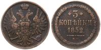 3 kopiejki 1852 BM, Warszawa, rzadkie, Bitkin 85