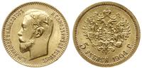 5 rubli 1904 (AP), Petersburg, złoto 4.29 g, pię