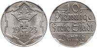 10 fenigów 1923, Berlin, herb Gdańska, pięknie z