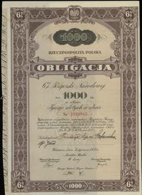 Rzeczpospolita Polska 1918-1939, obligacja 6% na 1.000 złotych w złocie, 2.01.1934