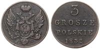 3 grosze polskie 1832 KG, Warszawa, rzadki roczn