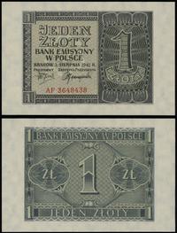 1 złoty 01.08.1941, seria AF, numeracja 3648438,