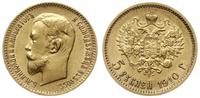 5 rubli 1910, Petersburg, złoto 4.29 g, rzadki r