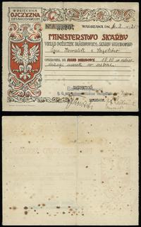 Polska, pokwitowanie na 10 marek w srebrze dla Leona Kawałka z Krążkowa, z dnia 6.02.1920