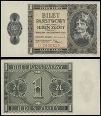 1 złoty 1.10.1938, seria IJ 7630859, bez złamań 