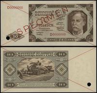 10 złotych 1.07.1948, seria D 0000000, czerwone 