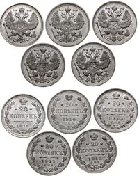 Rosja, lot 5 x 20 kopiejek, 1910, 1911, 1912, 1913, 1916