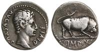 denar 15-13 pne, Lugdunum (Lyon), Aw: Głowa Augu
