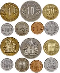 zestaw monet, 1 eyrir 1966, 10 aurar 1974, 25 au