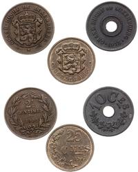 zestaw 3 monet, 2 1/2 centyma 1908, 10 centymów 