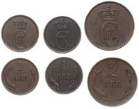 lot 3 monet, Kopenhaga, 1 öre 1897 i 1899 oraz 2
