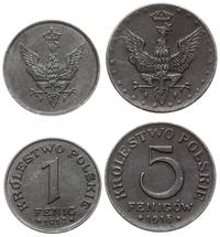 lot 2 monet 1918, Stuttgart, 1 fenig oraz 5 feni