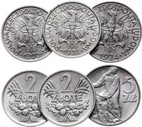 zestaw 5 monet, 2 złote 1958, 1970 i 1974 oraz 5