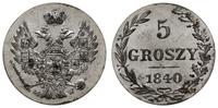 5 groszy 1840 M-W, Warszawa, moneta z pięknym bl