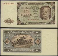 10 złotych 1.07.1948, seria BD, numeracja 819590