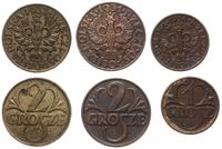 zestaw 3 monet, Warszawa, 1 grosz 1938, 2 grosze