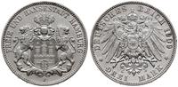 3 marki 1909 J, Hamburg, moneta czyszczona, AKS 