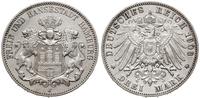 3 marki 1908 J, Hamburg, moneta czyszczona, AKS 