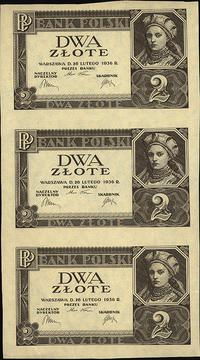 2 złote 26.02.1936, 3 nierozcięte banknoty, stro