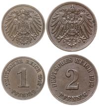 lot 2 monet, 1 fenig 1912 J (Hamburg), 2 fenigi 