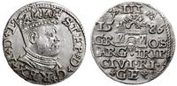 trojak 1586, Ryga, na awersie mała głowa króla, 
