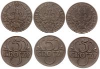 zestaw: 3 x 5 groszy 1935, 1936, 1937, Warszawa,