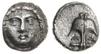 diobol IV w. pne, Aw: Głowa Gorgony na wprost; R