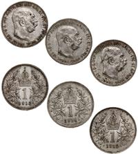 zestaw: 3 x 1 korona 1913, 1914, 1915, Wiedeń, ł