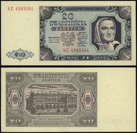 20 złotych 1.07.1948, seria KE 4989384, przegięc
