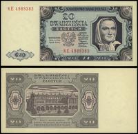 20 złotych 1.07.1948, seria KE 4989385, przegięc