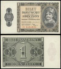 1 złoty 1.10.1938, seria IG 6484820, małe naddar