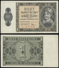 1 złoty 1.10.1938, seria IG 6457336, pięknie zac