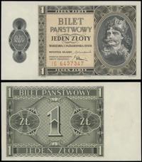 1 złoty 1.10.1938, seria IG 6457347, pięknie zac