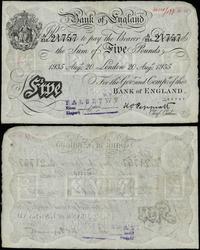 5 funtów 20.08.1935, seria A216 21757, podpis ka