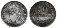 50 cetesimi 1863/M, Mediolan, srebro, bardzo ład
