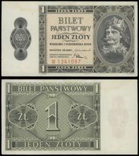 1 złoty 1.10.1938, seria W 1361097, po subtelnej