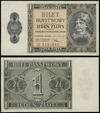 1 złoty 1.10.1938, seria IG 6484864, uzupełniony