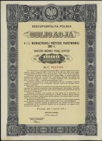 Rzeczpospolita Polska 1918-1939, obligacja 4 1/2 % wewnętrznej pożyczki państwowej na 1.000 złotych, 1.06.1937